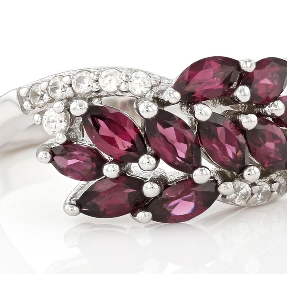 Genuine Rhodolite Garnet & White Zircon Ring in Sterling Silver Size 7.5 - Picture 2 of 8